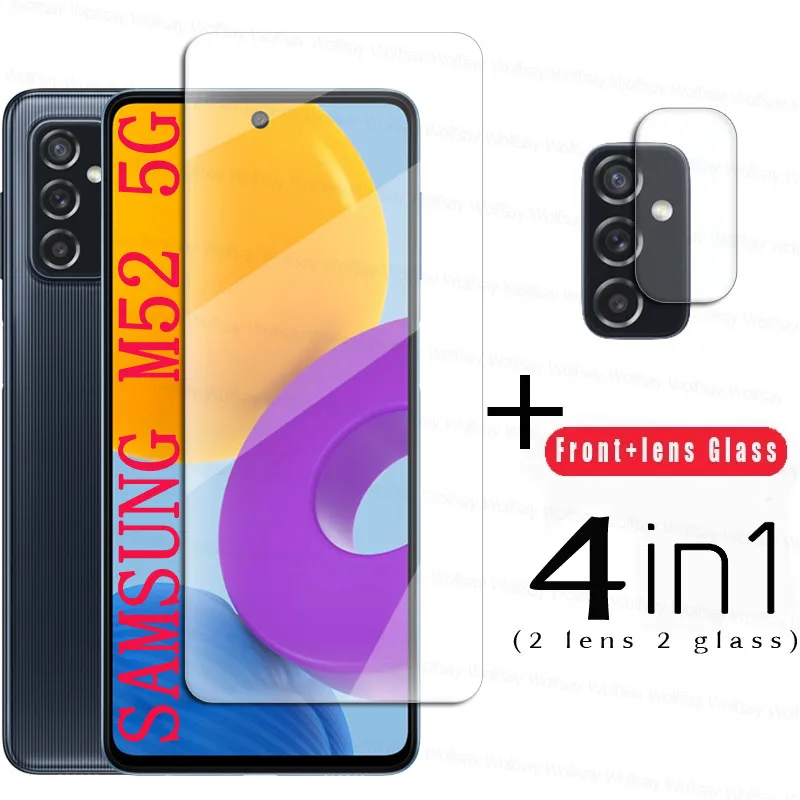 Protector de pantalla de cristal templado 9H para Samsung Galaxy M52 5G, pel&iacute;cula protectora para lente de c&aacute;mara, para Samsung M52 M42 M32 M22 M12-0