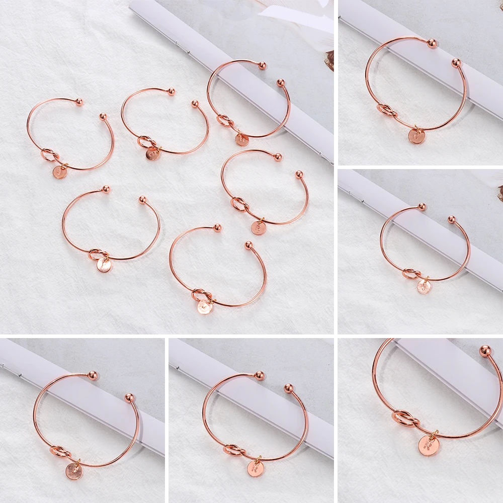 26 букв Открытый браслет розовое золото манжета прекрасный узел сплав простые