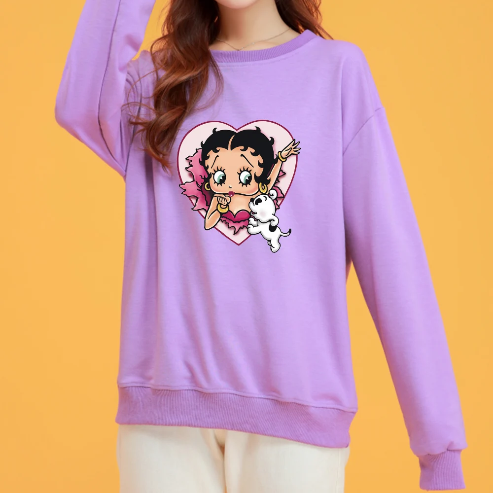 90s Cartoon Print Sweetshirt for Girls Cotton Kawaii Oversize Streetwear Hoodie Long Sleeve Sweatshirt Women Soft Thin Sweatsuit