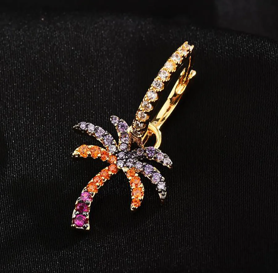 

New tropical palm earring plant coconut tree vacation purple zircon ear buckle high quality sweet HOT girls summer ear jewelry