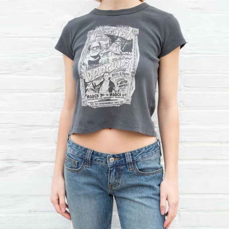 

Women Frankenstein Print Front Short Sleeve T-shirt A195