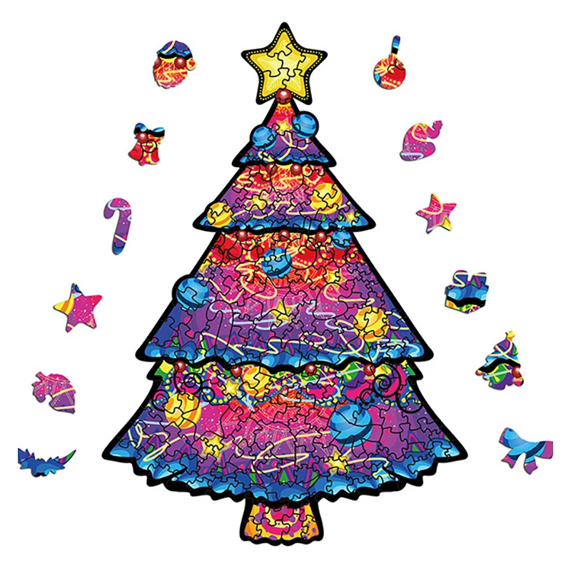 

New Colorful Christmas Tree Wooden Puzzle A3 A4 A5 Adult Kid Fidget Toy Handmade Gift Box 100 200 300 Piece Jigsaw Game Trend