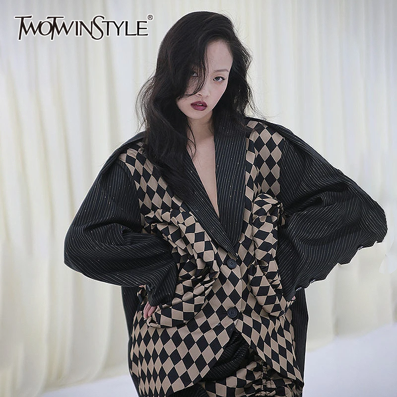 Блейзер TWOTWINSTYLE с длинным рукавом в стиле пэчворк|Женские пиджаки| |