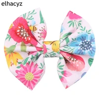 1pc new trendy 4 spring summer printed waffle fabric hair bow withwithout clip floral bow haipins girls diy hair accessories