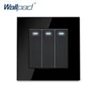 Wallpad 3 Gang 2 способ сбросить переключатель с Светодиодный индикатор черного цвета с украшением в виде кристаллов закаленное Стекло Панель 86*86 мм AC110-250V