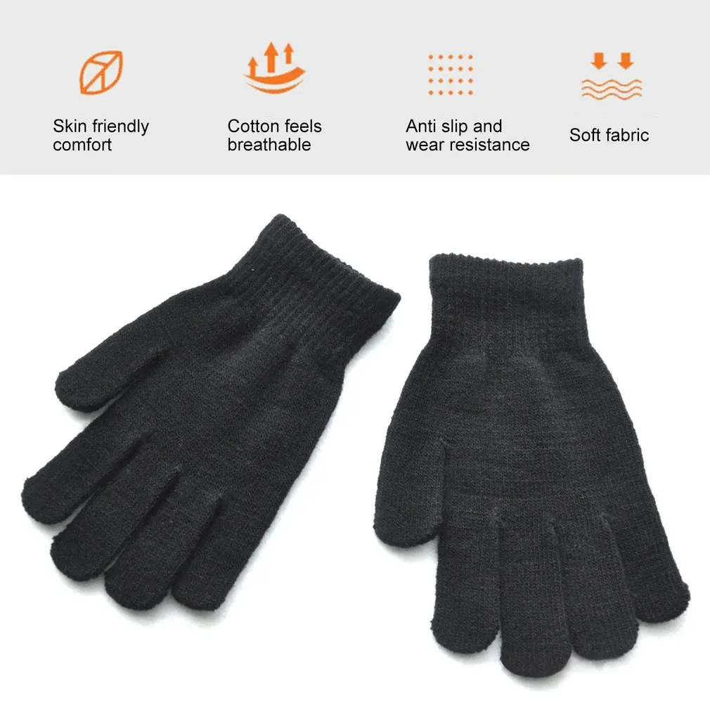 Зимние теплые перчатки варежки с пальцами зимние эластичные вязаные для зимы