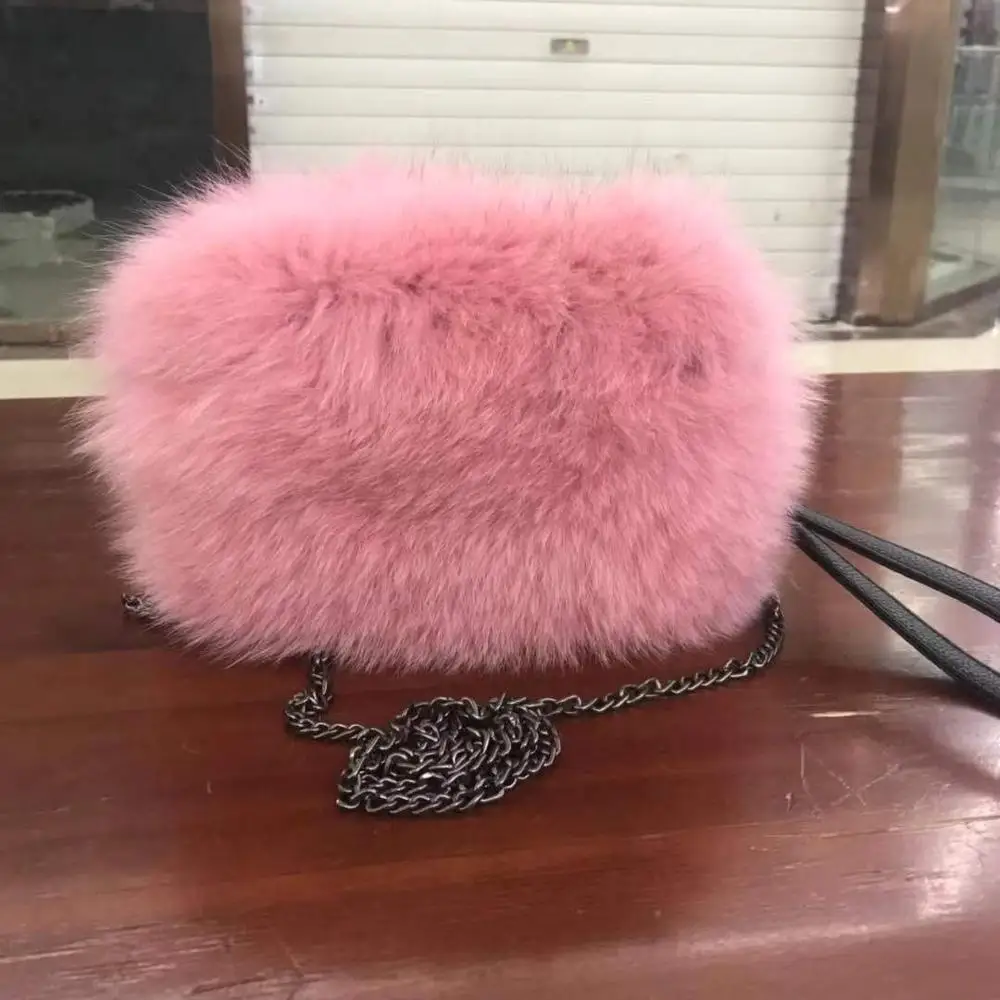 

Dye Small Square Fox Fur Handbag / Mini Circular Fox Fur Tote Bags