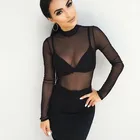 Женская Сетчатая футболка, с длинным рукавом, прозрачная, черная, розовая, красная