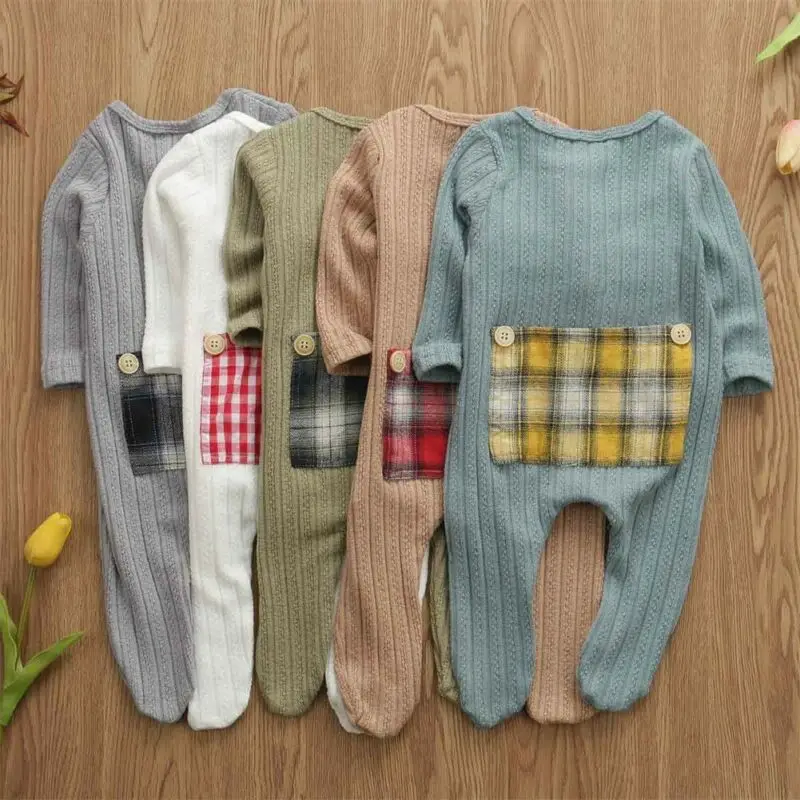 

Newborn Baby Boy Girl Long Sleeve Patchwork Cotton Romper Jumpsuit Playsuit 1 Pieces Baby Clothes 0-9M