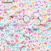 white colorful mixed letter acrylic beads round flat alphabet spacer beads for jewelry making handmade diy bracelet necklace
