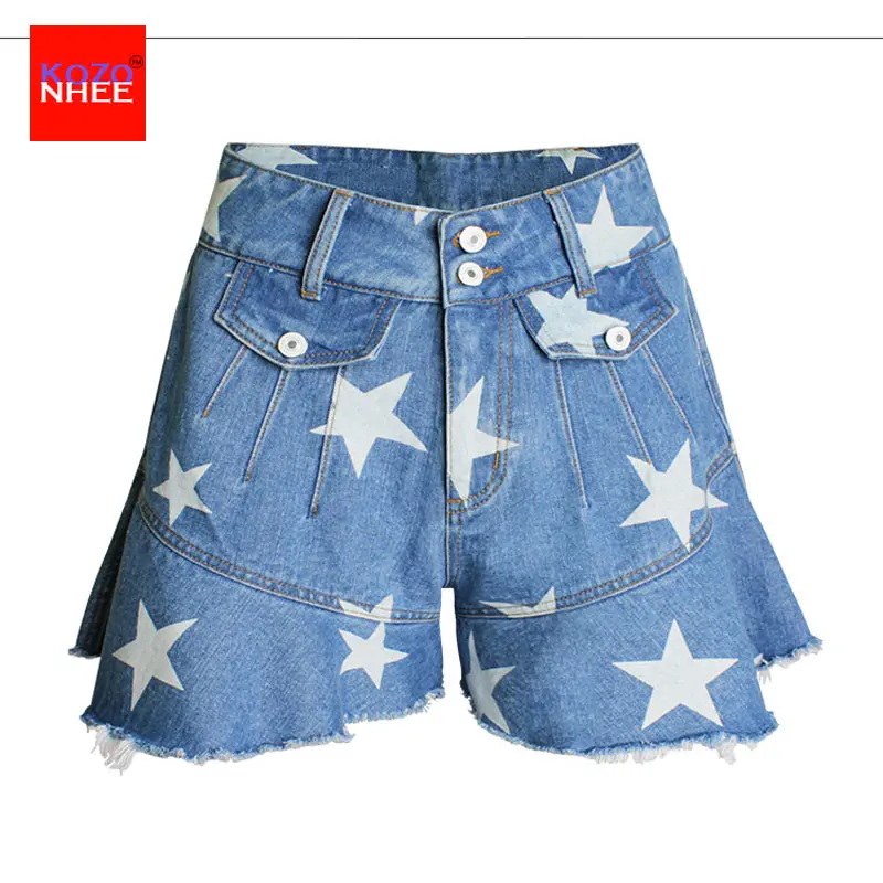 Шорты женские джинсовые с высокой талией свободные штаны-султанки из денима