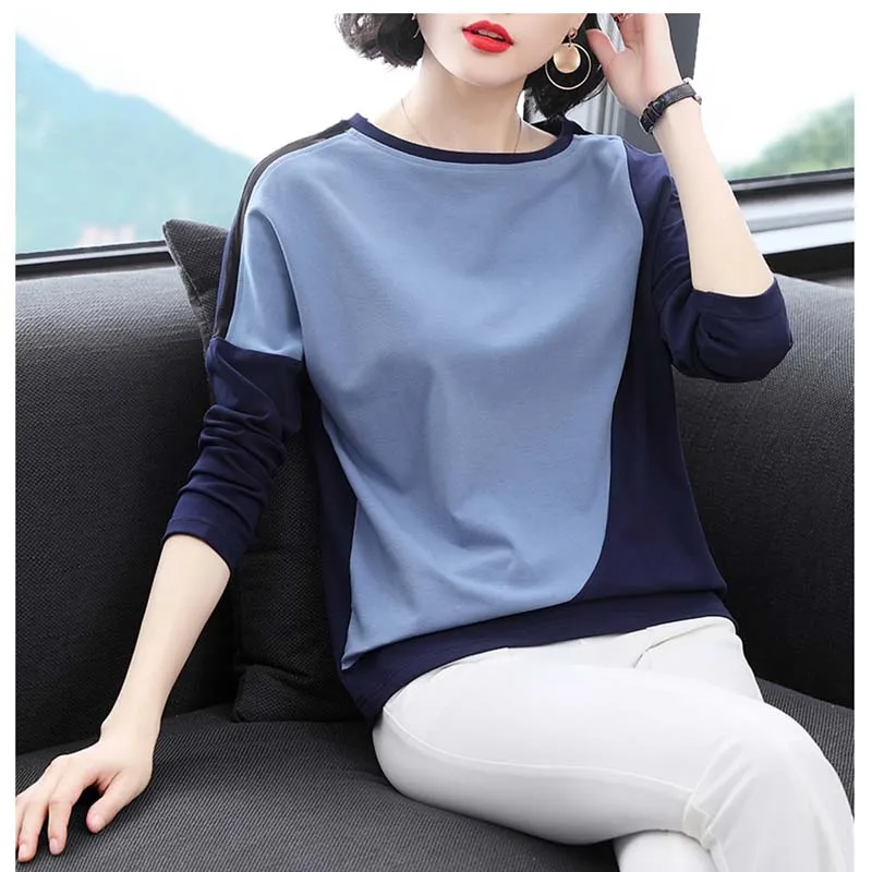 Женские футболки с длинным рукавом 2021 летние новые лоскутные офисные женские