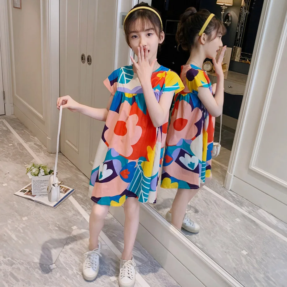 Платья для девочек-подростков летнее платье с цветочным рисунком девочек