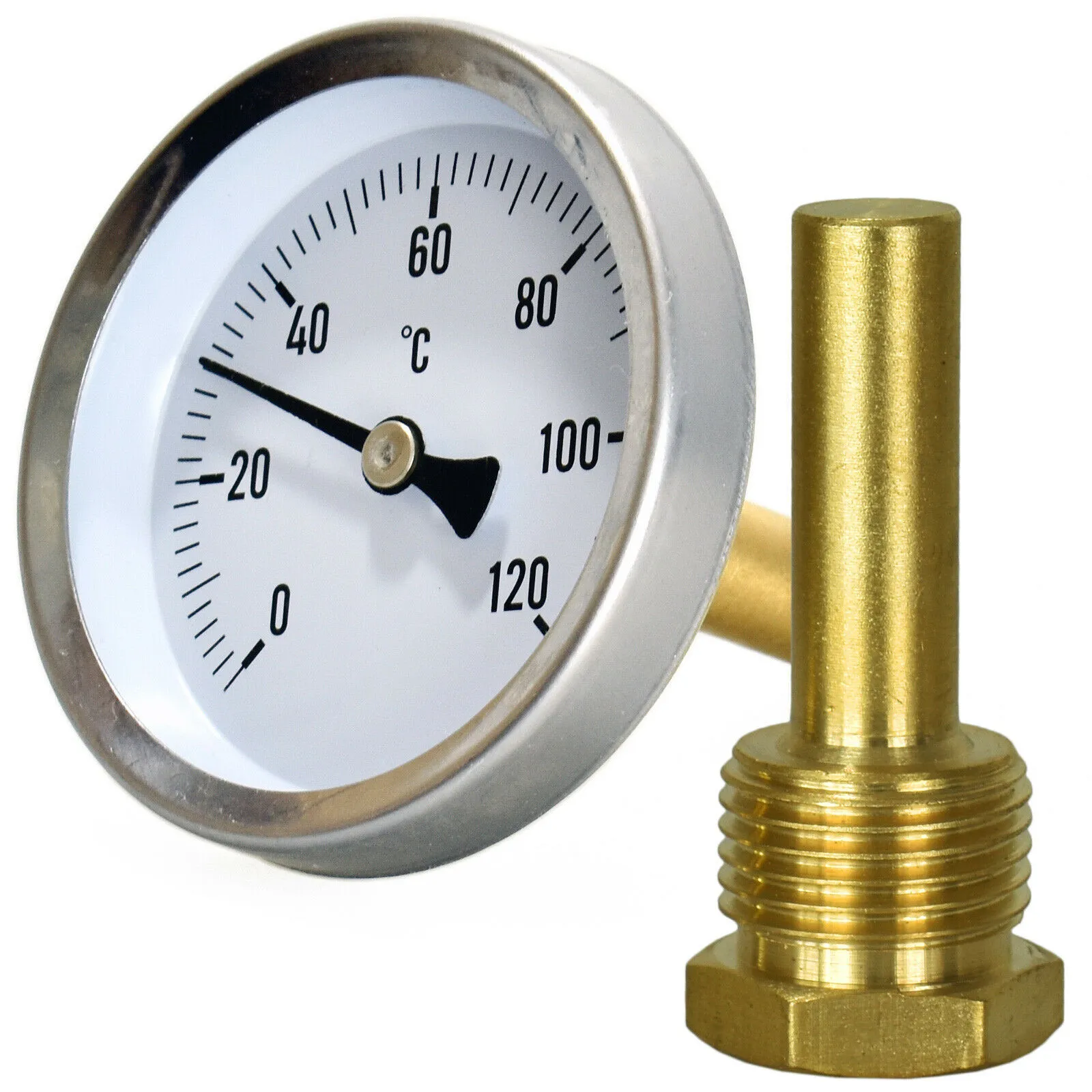 Metal Thermometer Hot Water Pipe Thermometer 0-120°C Heating 63mm Dial Temp For Hot Water Heating Tube Oil Tanks