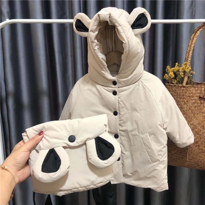 

Fashion Winter Cotton Single-breast Child Long Coat With Backpack Warm Baby Girl Jacket Cartoon Children Outerwear 80-130cm