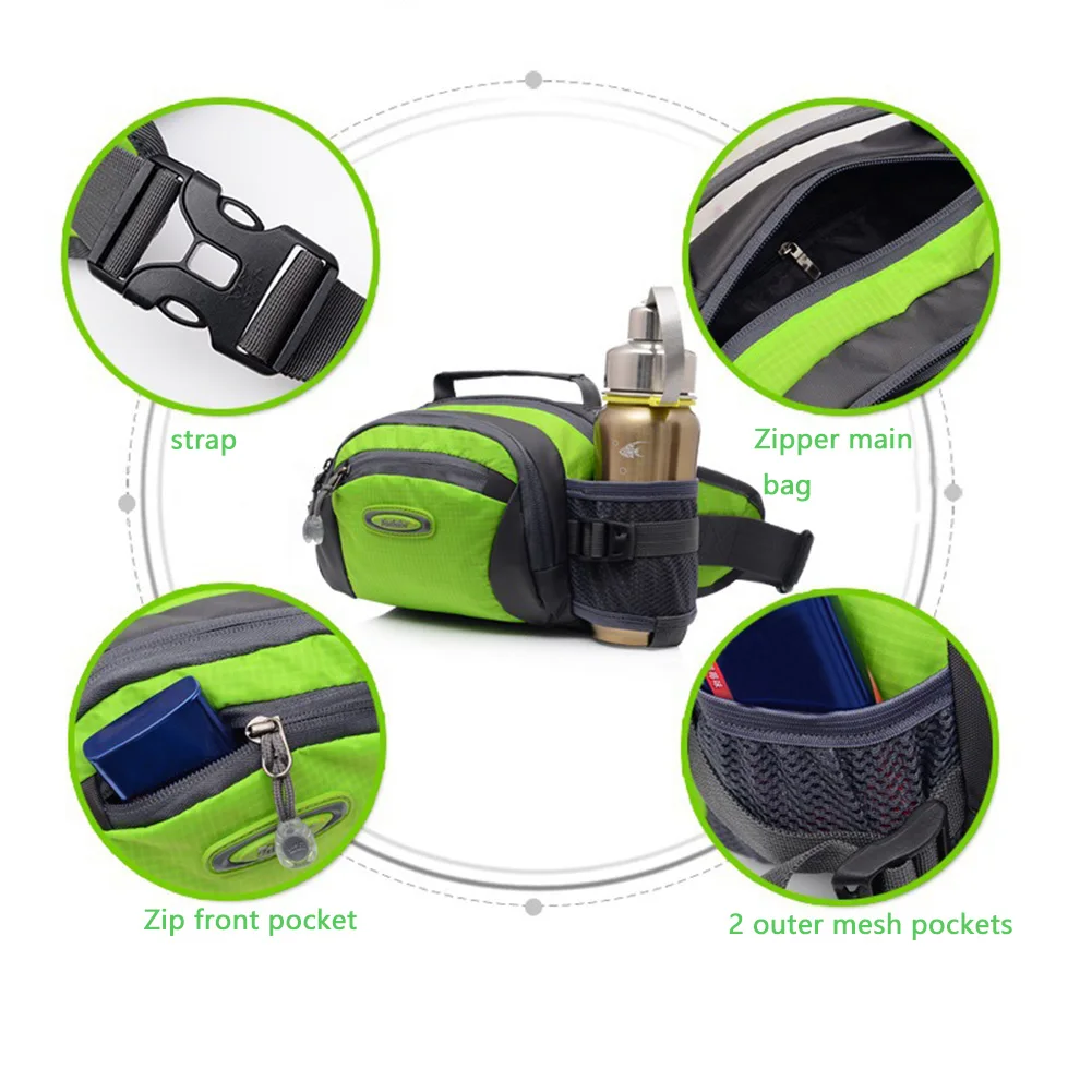 Water Bottle Holder Hiking Climbing Outdoor Fanny Pack Gym Fitness Lightweight Waist Bag Zipper Traveling Running Pouch Sports | Спорт и