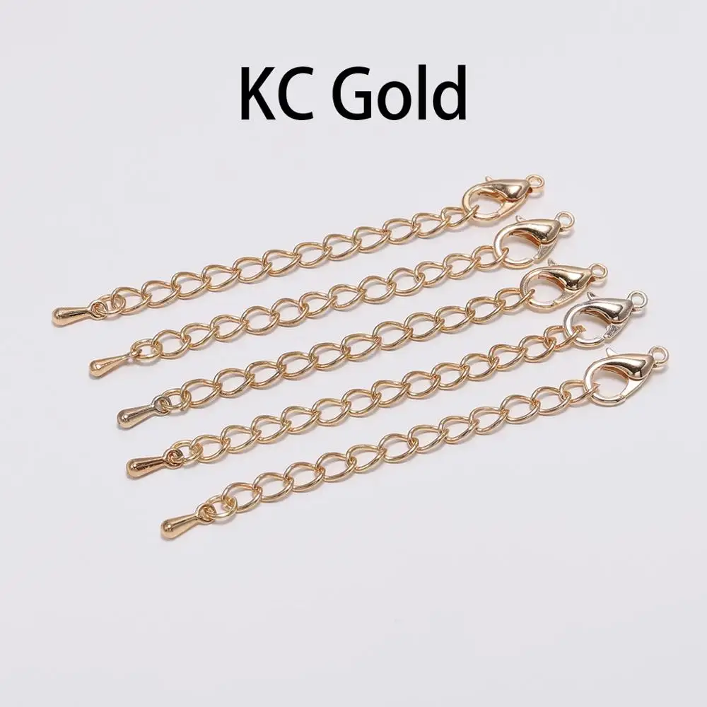 KC Gold 20 шт./лот, 50, 70 мм, удлиненная Хвостовая цепочка, застежка-карабин, соединитель для изготовления ювелирных изделий DIY, браслет, ожерелье - Цвет: KC Gold