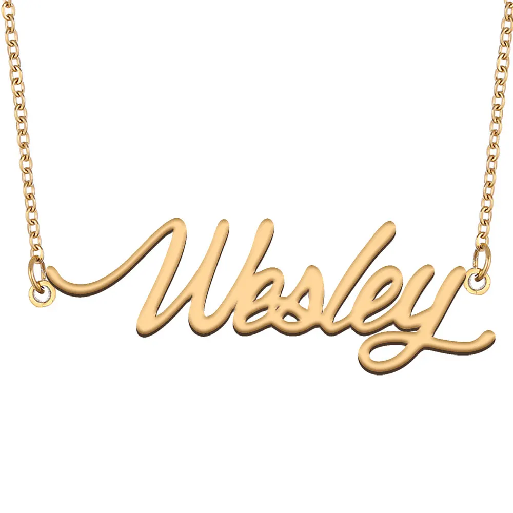 

Wesley Name Necklace for Women Stainless Steel Jewelry withGold Plated Nameplate Pendant Femme Mother Girlfriend Gift