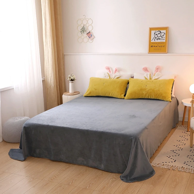 

Cute Rabbit Ear Yellow Blue Pink White Winter Soft Short Plush Girl Bedding Set Velvet Fleece Duvet Cover Bed sheet Pillowcases