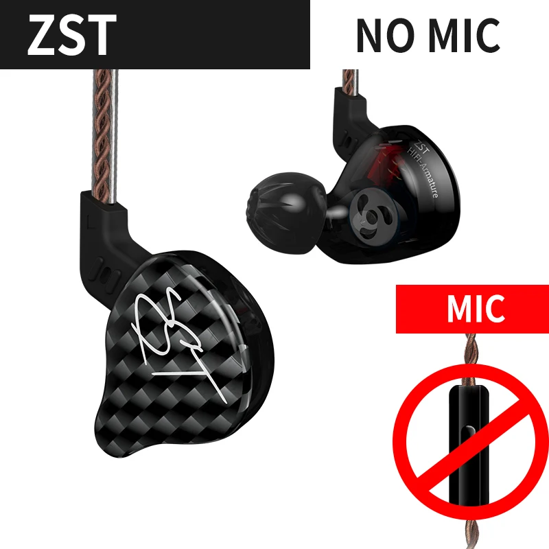 KZ ZST 1BA 1DD наушники-вкладыши гибридная гарнитура HIFI музыкальные спортивные наушники с шумоподавлением заменены кабелем ZSN PRO ES4 ZS10 - Цвет: black no mic