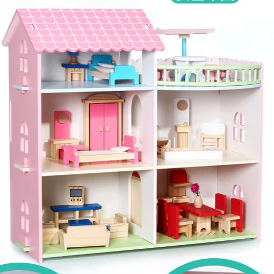

Miniature Wooden Doll House Assembly Bed Villa Luxury Doll House Accessories and Furniture Casa Delle Bambole Kids Toys DG50DH