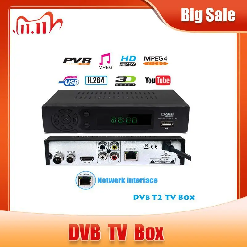 DVB T2 full HD 1080p спутниковый ресивер Dvb-t2 ТВ тюнер h.264 Поддержка USB WiFi youtube T декодер