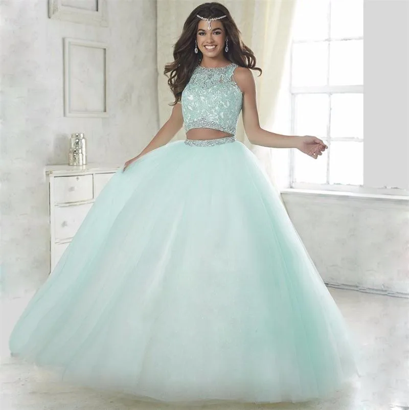 Зимние сапоги с роскошными кристаллами Quinceanera платья бальное платье из 2 частей с пайетками тюлевое платье, платье на выпускной, и фуршетов великолепные шестнадцать 16 платья vestidos de 15 anos