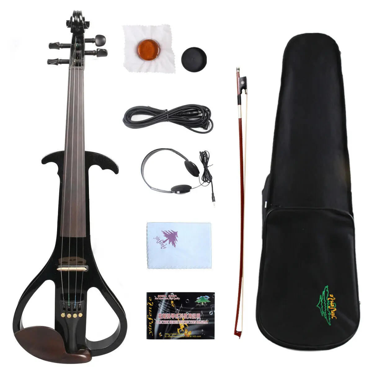 

4 String Yinfente 4/4 Electric Violin Silent Sweet Tone Free Case+Bow #EV19 black