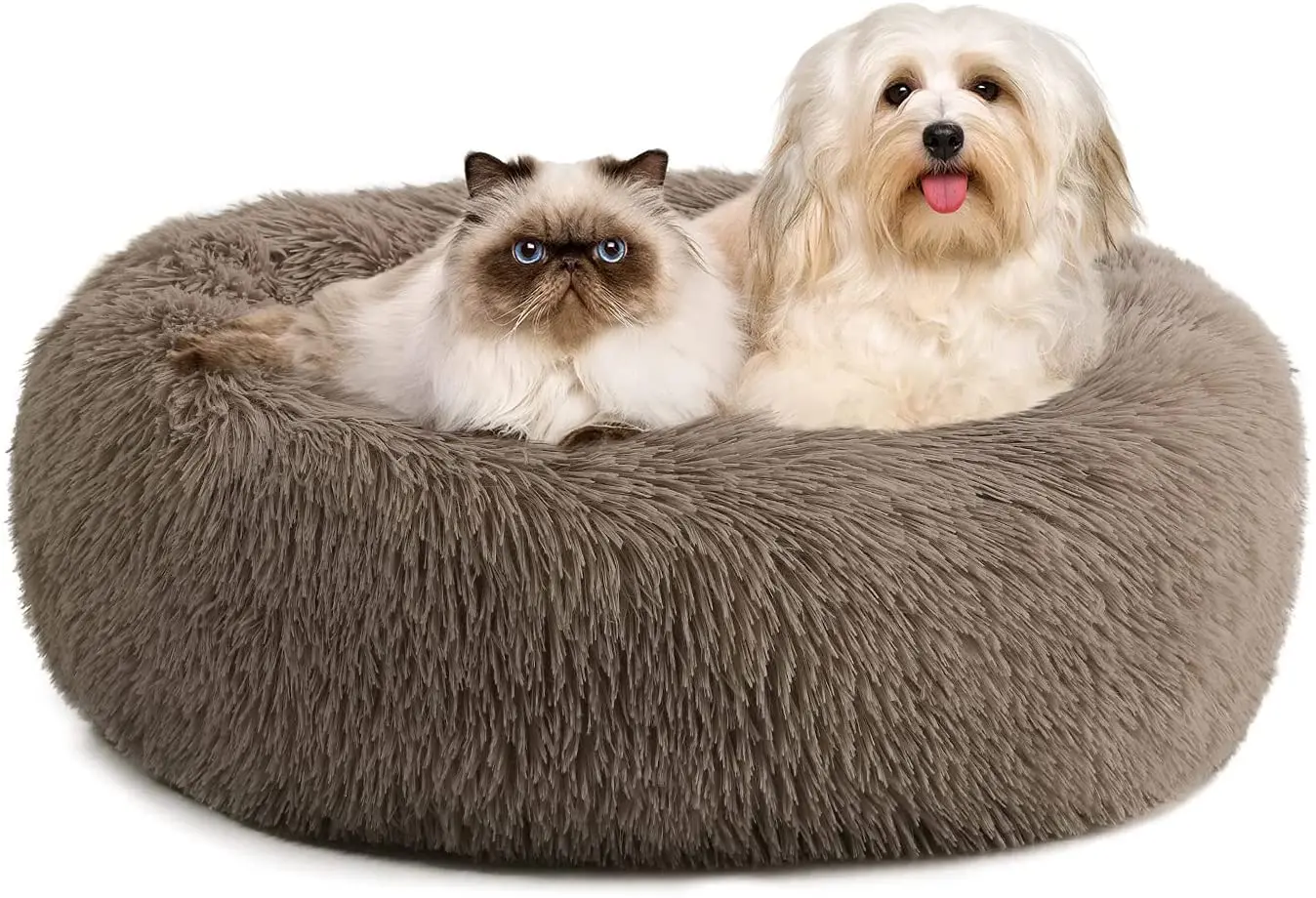 

Cozy Donut Calming Dog Bed Cat Bed, Super Soft Fluffy Washable Anti Anxiety Plush Home Pet Beds for Small Medium Dogs Cats