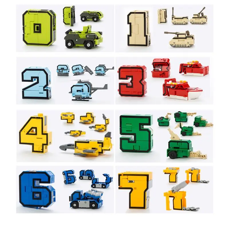 

G2AD 10 Pcs Cool Number Transforming Robot 3D Military Vehicles Models Jigsaw Plastic Puzzle Kids Educational Toys Children Gift