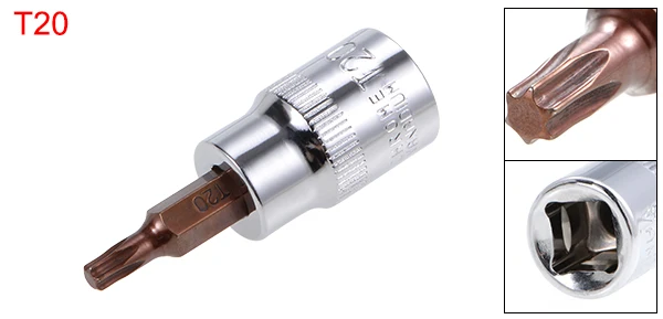 Торцевые головки Uxcell Torx T20/30/40/45/50/3/8 сталь S2 длина 48 мм латунь серебристый тон