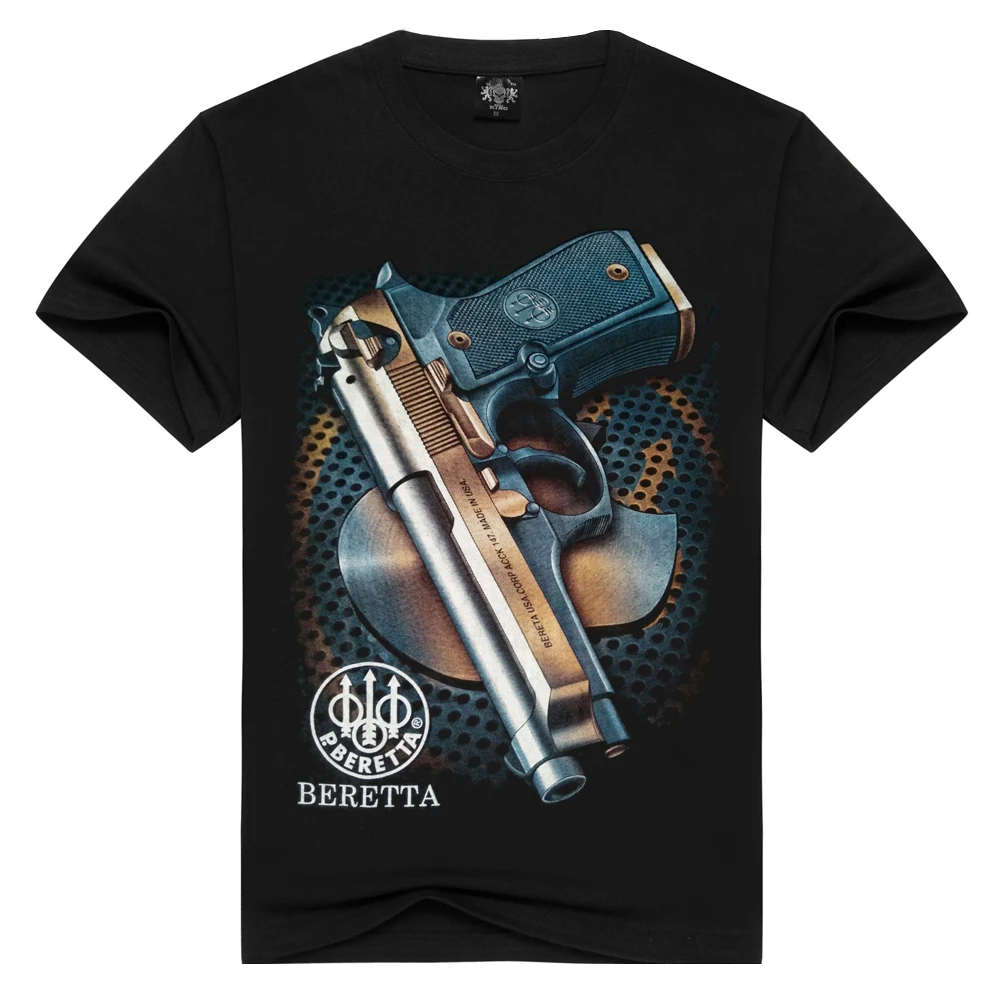 Мужская футболка beretta gun повседневная черная хлопковая Футболка 3d с принтом