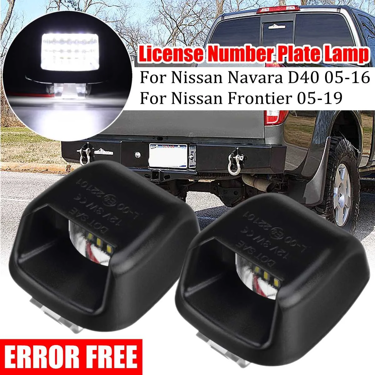 

2pcs IP67 18SMD 3W White LED License Plate Light for Nissan Navara D40 2005-2016 Frontier 2005-2019