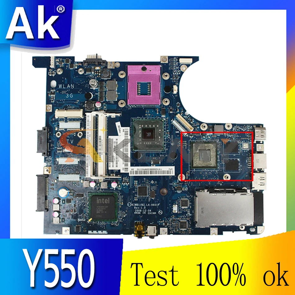 

Akemy LA-4602P LA-4601P Motherboard For Lenovo Y550 Laptop Motherboard PGA478 PM45 100% Test Work Gift CPU