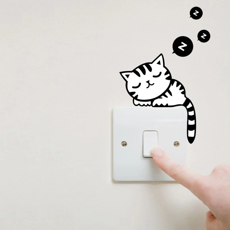 5Pcs Switch Stickers Funny Cute Sleeping Cat Wall Waterproof Decal Home Decoration Bedroom Living Room ParlorDecoration | Дом и сад