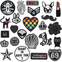 mix black and white funny patches clothing applique anime animals badges patch for jeans apparel accessories for clothes 1 pcs