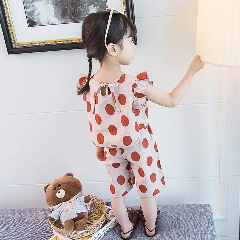 Одежда для маленьких девочек спортивные костюмы в горошек жилет + шорты 2