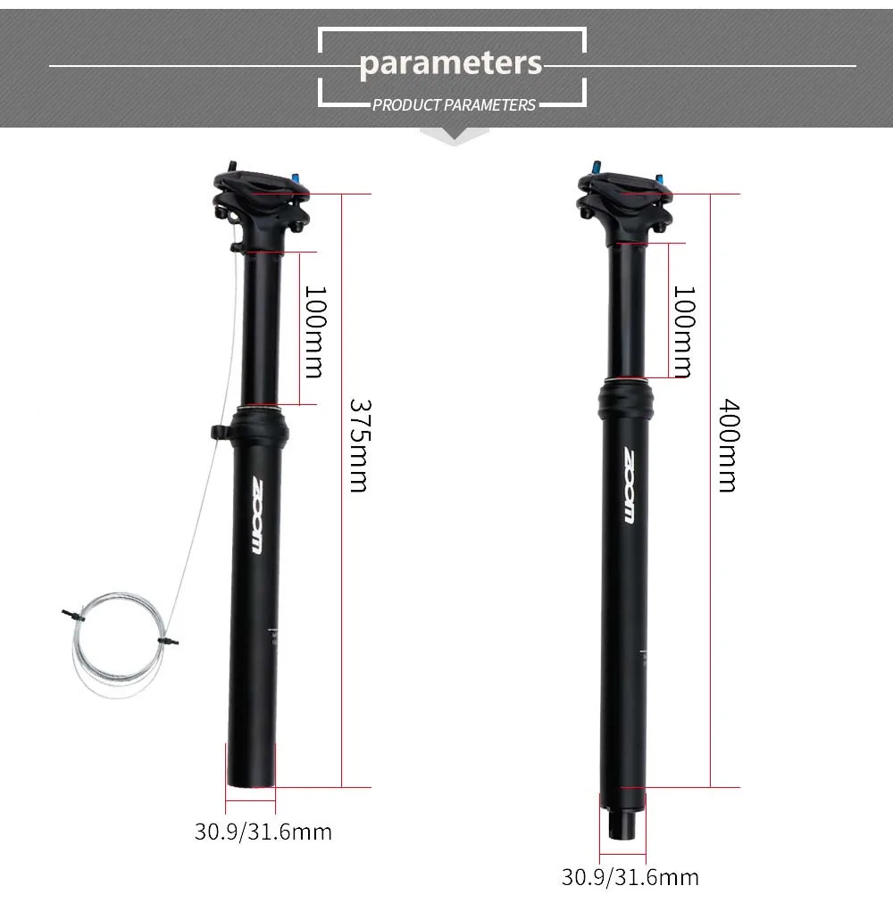 ZOOM height adjustable seatpost dropper 100mm travel MTB external / innertal Line Control Hydraulic 30.9 31.6mm 375mm 400mm | Спорт и