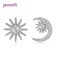 new asymmetric crystal star stud earrings for women 925 sterling silver delicate moon style ear studs fashion jewelry