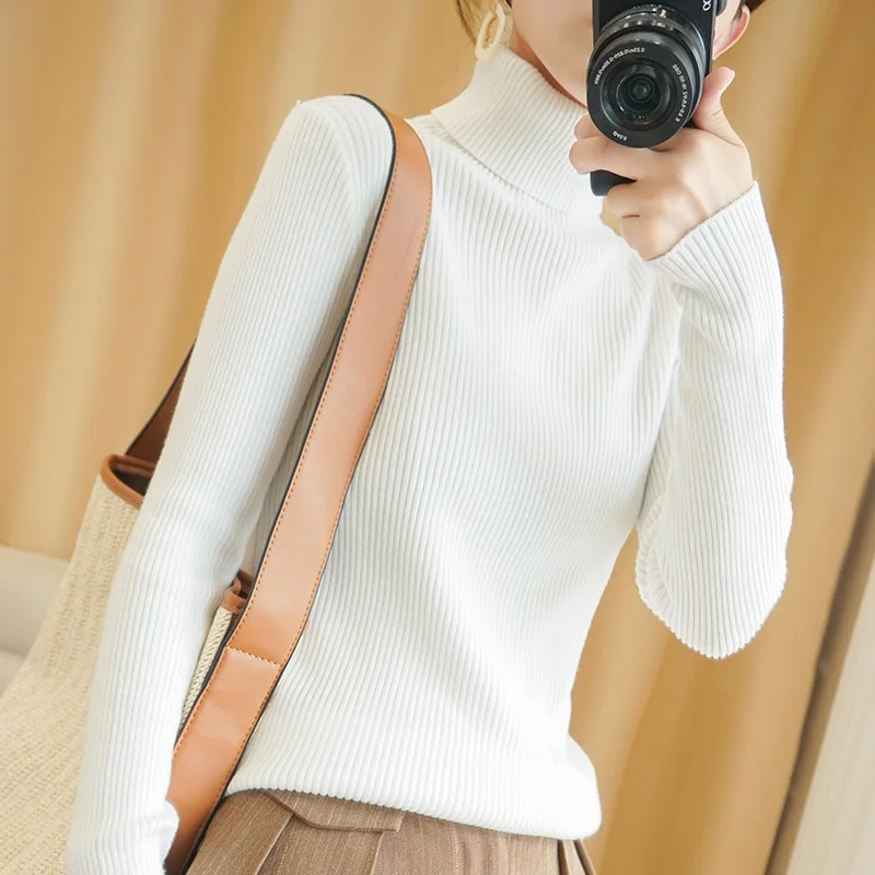 

2021 High Neck Sweater Women's Slim New Style In Spring And Autumn With Short Foreign Style Long Sleeve Tight Knit Bottomed