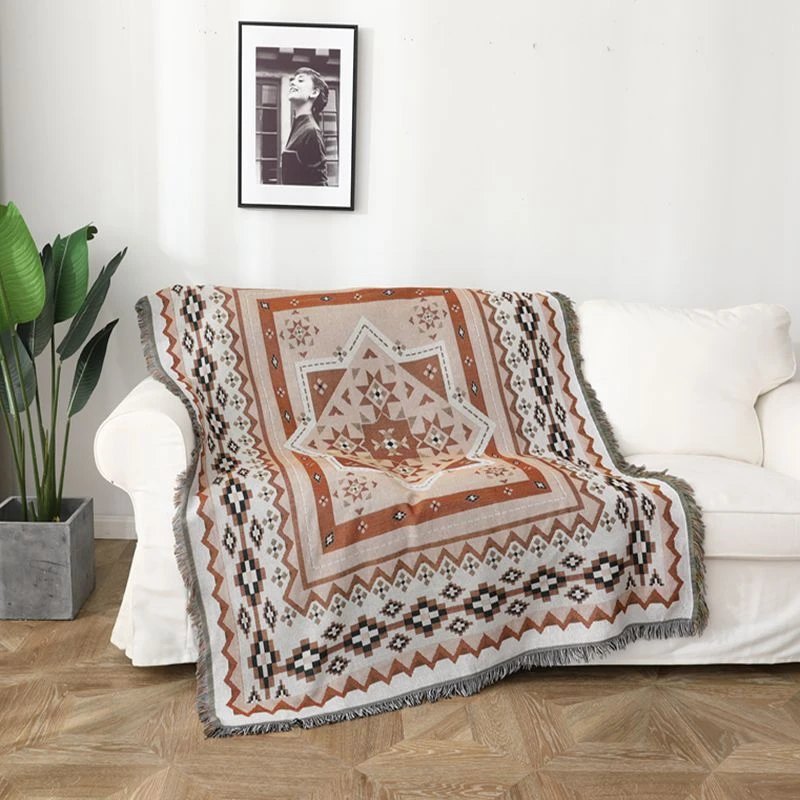 

Retro Persian Style Sofa Blanket Outdoor Picnic Mat Moroccan Geometric Bedroom Couch Towel Dust Cover Knitted Throw Home Decor