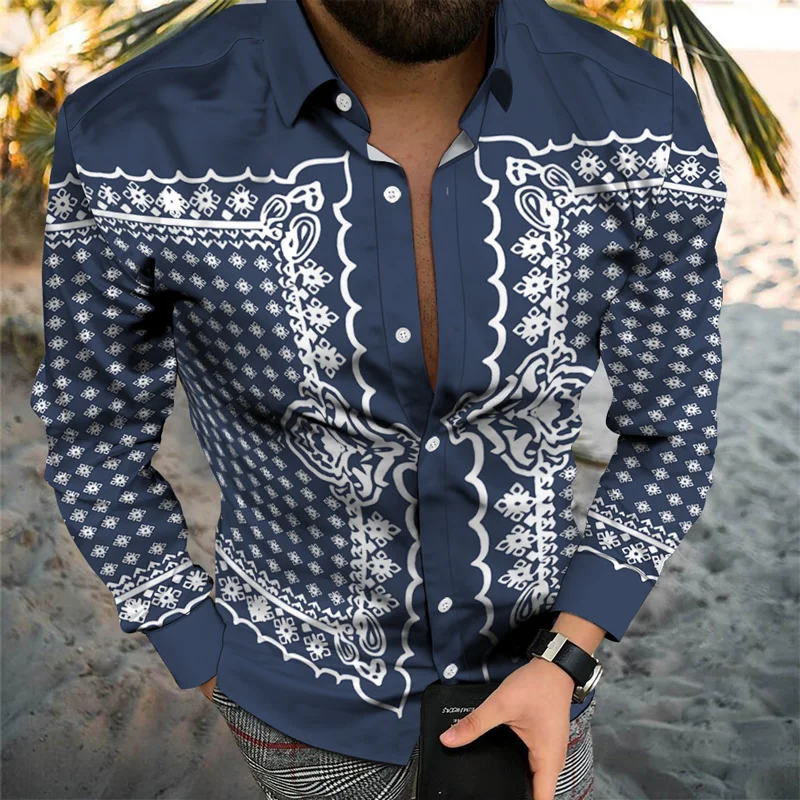 Рубашка мужская с длинным рукавом повседневная отложным воротником на пуговицах