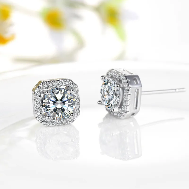 Женские квадратные серьги-гвоздики с фианитами | Украшения и аксессуары