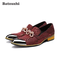 batzuzhi fashion mens shoes sapato masculino pointed metal tip leather shoes men wine red wedding shoes men party italian style