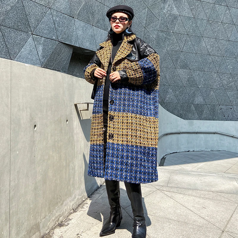 CHICEVER клетчатое хитовое цветное твидовое пальто женское воротник с лацканами
