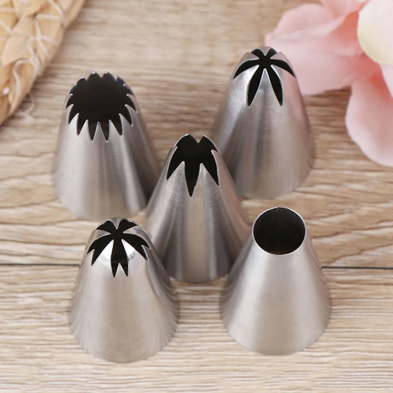 

5pcs Large Metal Cake Cream Decoration Tips Set Pastry Tools Stainless Steel Piping Icing Nozzle Cupcake Head Dessert Decorators