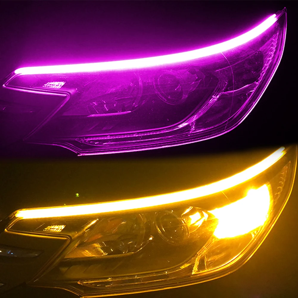 2pcs Led DRL Car Daytime Running Lights Flexible Waterproof Auto Turn Signal Yellow Brake Side Headlights Light Car Accessories