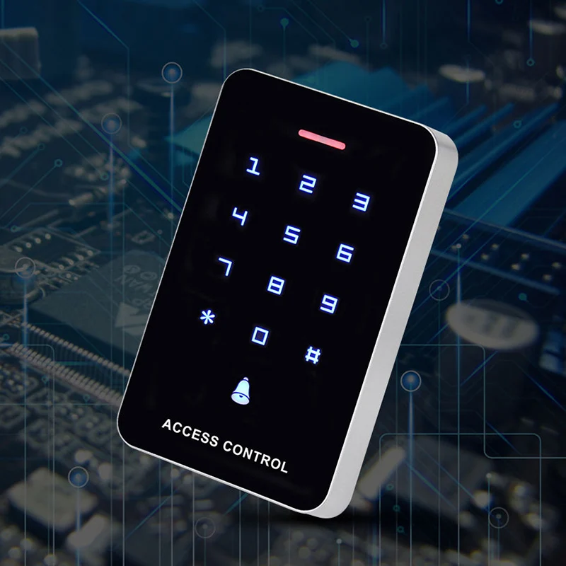 Press Panel Access Control Keypad RFID Reader Keyboard Controller WG26 Door Bell Button + 10Pcs EM4100 Keyfobs Tags |
