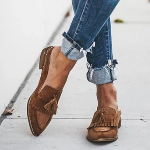 2021 Spring New Women Low Heels Shoes Sandals Fashion Pointed Toe Comfort Ladies Flats Large Size Tassel Slides Slippers