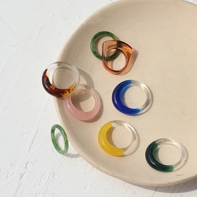 

2021 Korea Fashion Geometric Round Ring Cute Chic Colorful Transparent Acrylic Resin Rings for Women Summer Party Jewelry Gifts